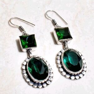 Apache Pyrite Green Quartz Handmade Drop Dangle Earrings Jewelry 2.4"